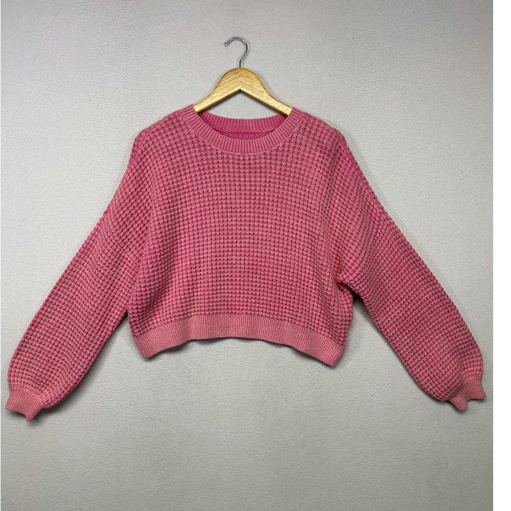Coquette Balletcore Hollister Women M Pink Waffle Knit Cropped Sweater